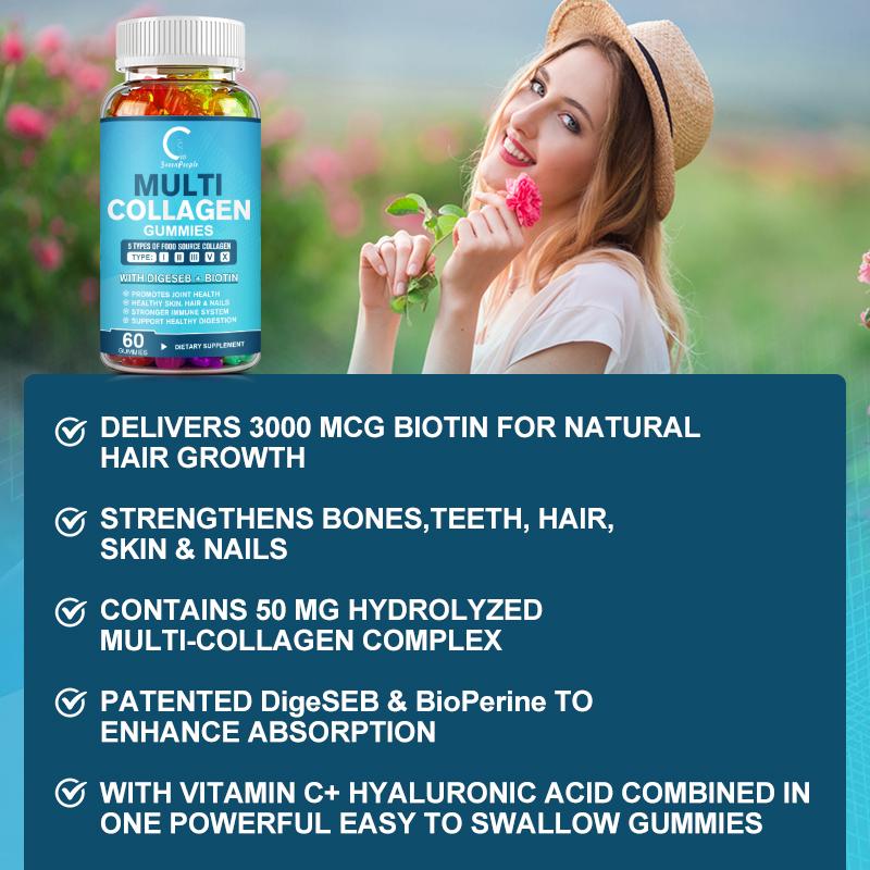 GPGP GreenPeople Multi Collagen Gummies (Types I, II, III, V, X) with Biotin for Whitening,Hair Growth, Skin, Nails