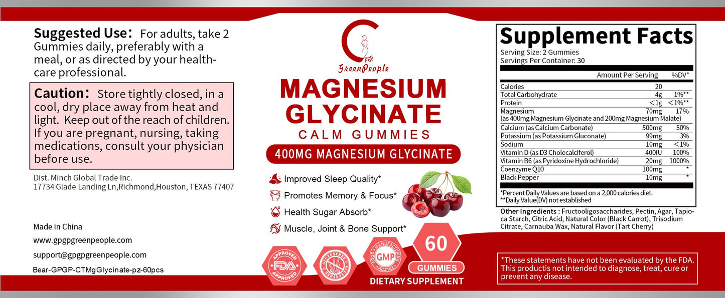 Magnesium Glycinate Gummies Vitamin D3 Coq10 60Pcs Combat Muscle Crampst Sleep Quality Muscle Bone Support Blood Sugar Levels