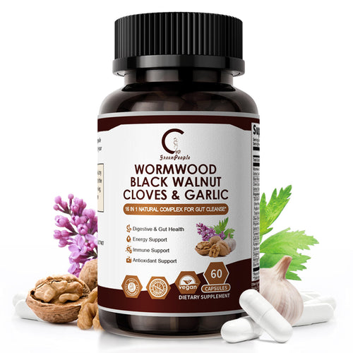 Black Walnut Wormwood Supplement, w/Clove,Garlic Herbal Supplement for Gut Cleanse Detox and Digestive Well,60 Vegetarian Capsule - GPGP GREENPEOPLE