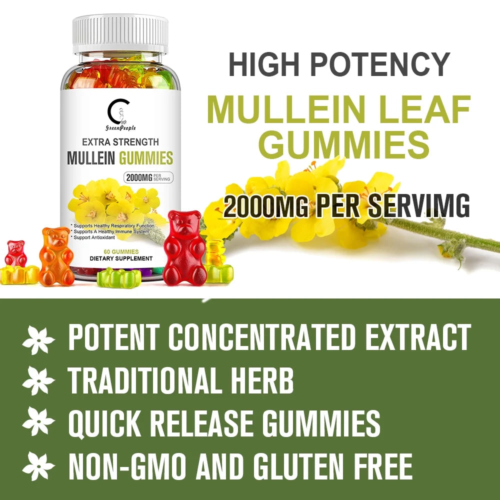 GPGP Mullein Leaf Gummies 2000mg, Respiratory System Health Support,Lung Cleansing & Detox, 60 Count - GPGP GREENPEOPLE