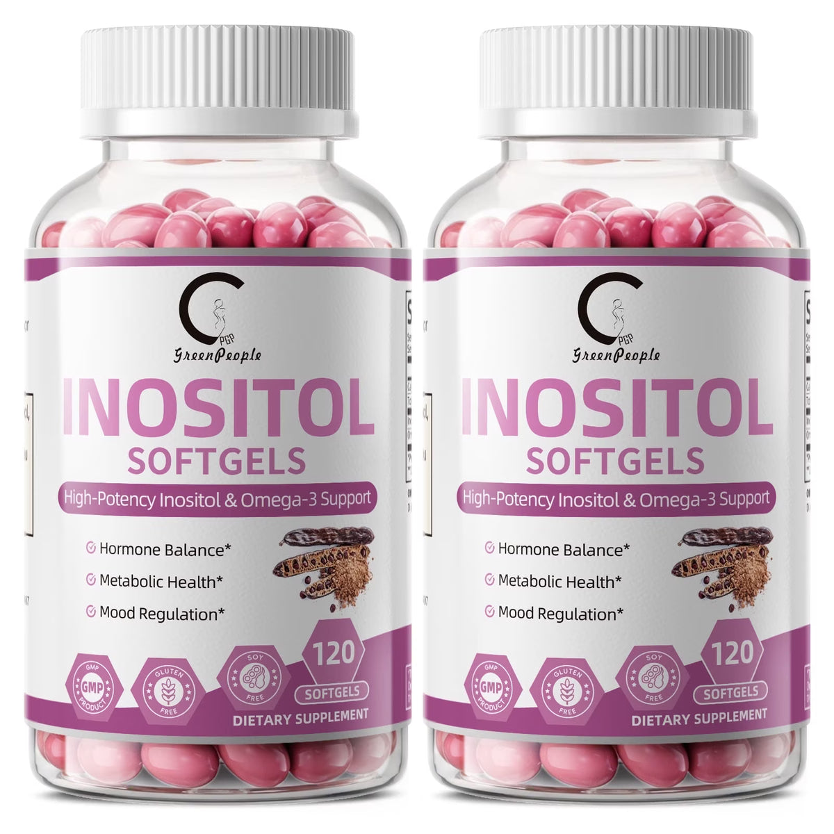 (2 Pack)Inositol 1000mg with Omega-3 ALA 640mg, Formulated for Women's Hormone Balance, Ovarian Support, Metabolic Health, Plant-Sourced Omega-3, 240 Softgels - GPGP GREENPEOPLE