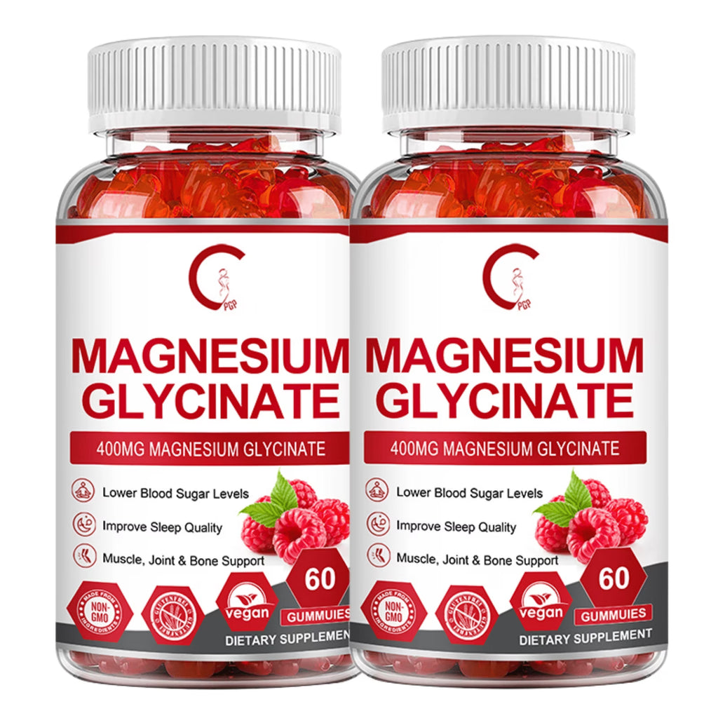 (2 Pack) GPGP Magnesium Glycinate Gummies 400mg Complex - Magnesium Supplement with Potassium, Vitamin D3, B6 - Supports Relaxation, Sleep & Bone Health - 120 Raspberry Gummies - GPGP GREENPEOPLE