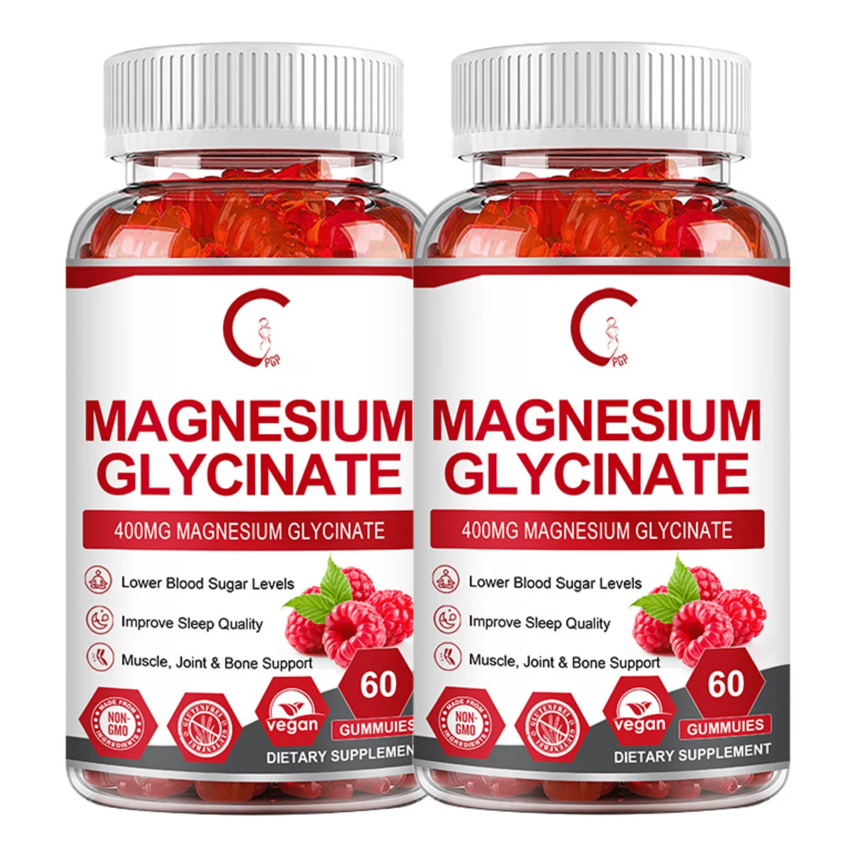 (2 Pack) GPGP Magnesium Glycinate Gummies 400mg Complex - Magnesium Supplement with Potassium, Vitamin D3, B6 - Supports Relaxation, Sleep & Bone Health - 120 Raspberry Gummies - GPGP GREENPEOPLE