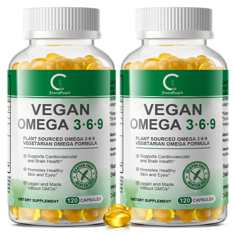 (2 Pack)Omega 3-6-9 Vegan Formula - 5 in 1 Scientifically Formulated Plant-Based Omega 3 6 9 Essential Fatty Acids - 240 Softgels Total - GPGP GREENPEOPLE