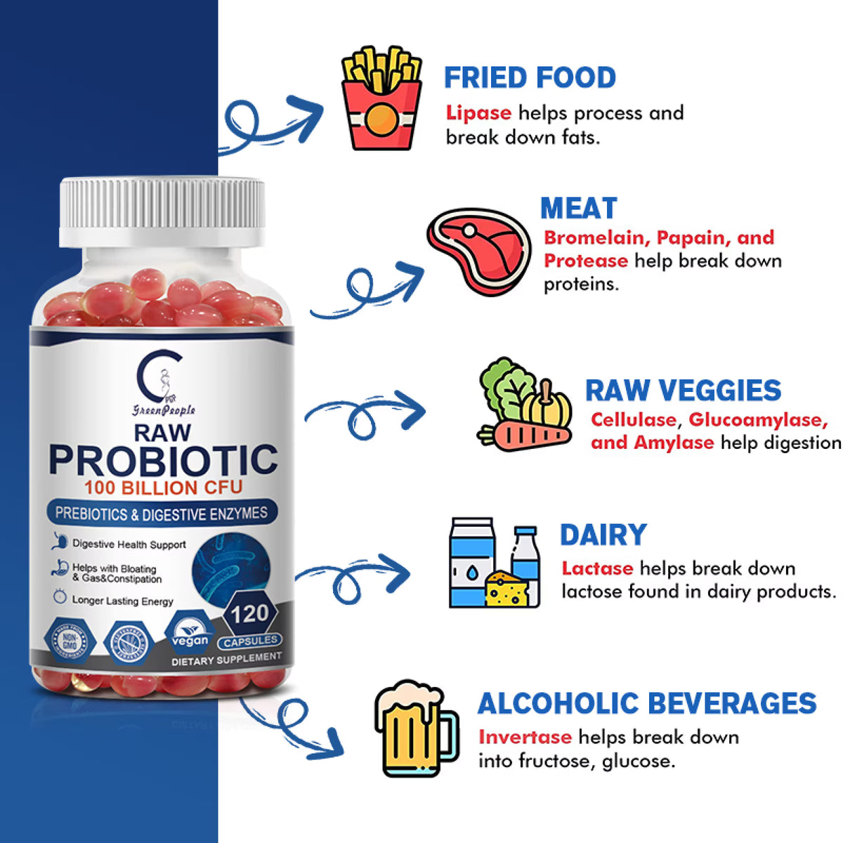 (3 Pack) Probiotics for Women and Men, with Prebiotics and Digestive Enzymes,Digestive & Gut Health by GPGP - GPGP GREENPEOPLE