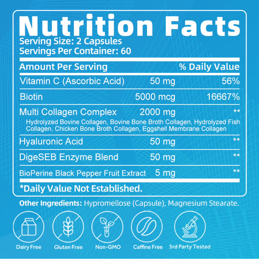(2 PACK) Multi Collagen Capsules with Biotin & Vitamin C - 5 Types (I, II, III, V, X) - 120 Capsules - GPGP GREENPEOPLE