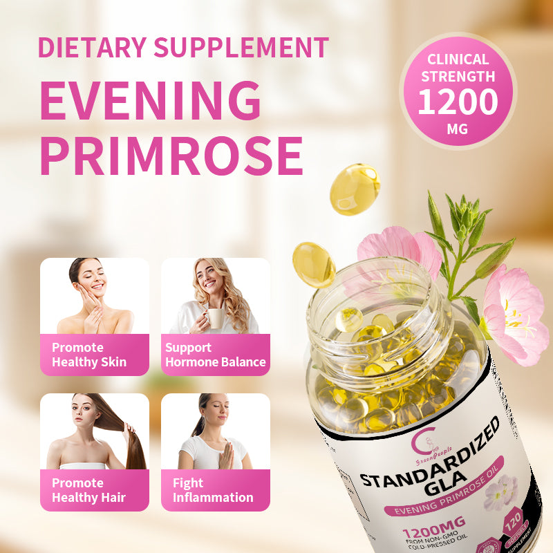 GPGP GreenPeople Evening Primrose Oil Supplements (1300mg) with Naturally Occurring GLA (Gamma-Linolenic Acid) for Face, Skin & Hair, 120 Softgels