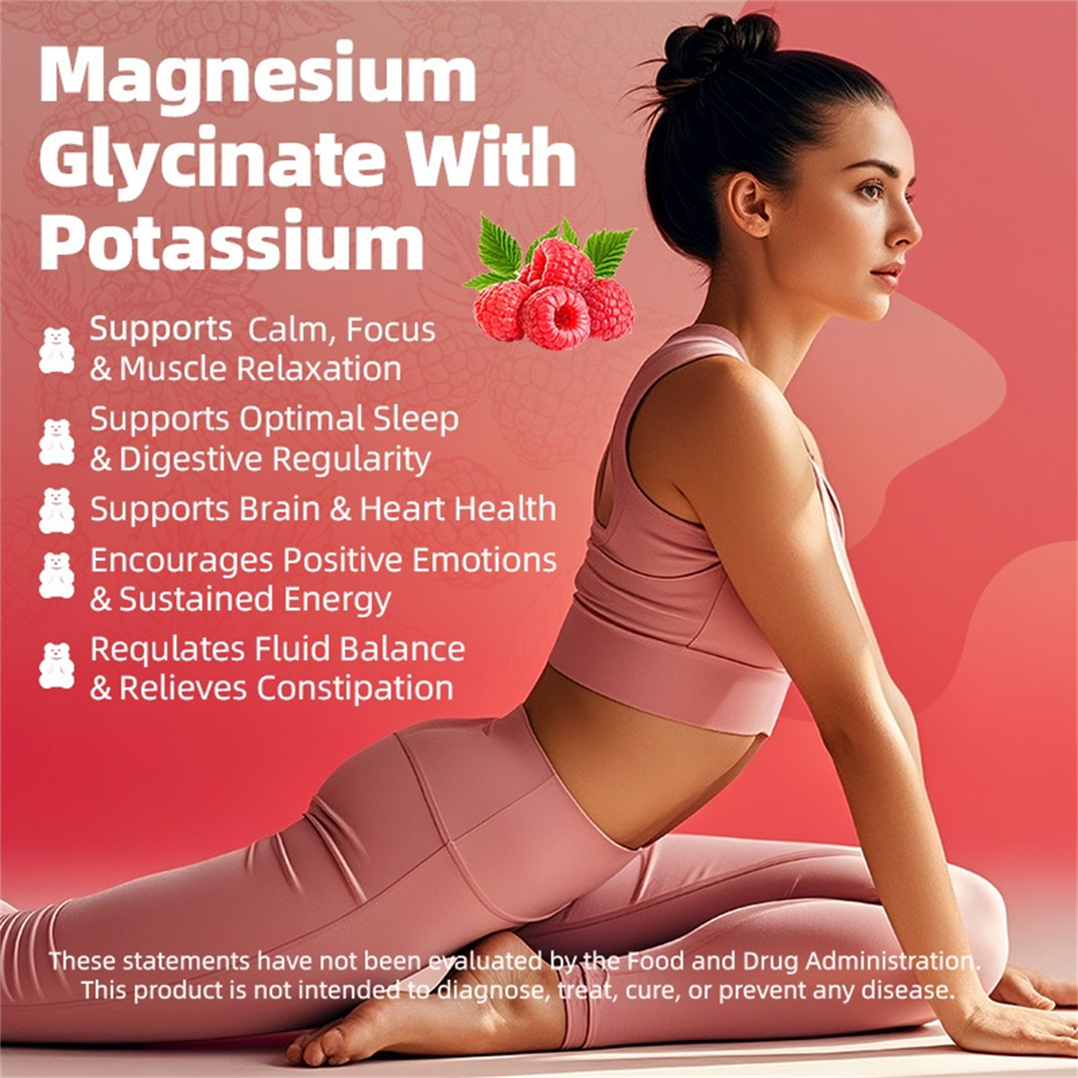 GPGP Magnesium Glycinate Gummies 400mg - Magnesium Potassium Supplement with Vitamin D, B6, CoQ10 for Relax, Sleep & Heart Health - 60 Raspberry Gummies - GPGP GREENPEOPLE