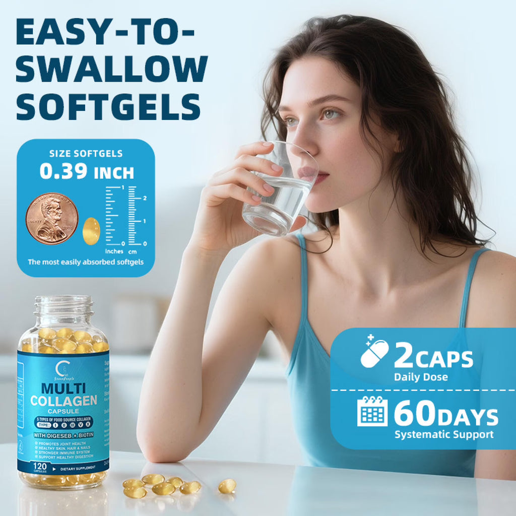 (2 PACK) Multi Collagen Capsules with Biotin & Vitamin C - 5 Types (I, II, III, V, X) - 120 Capsules - GPGP GREENPEOPLE
