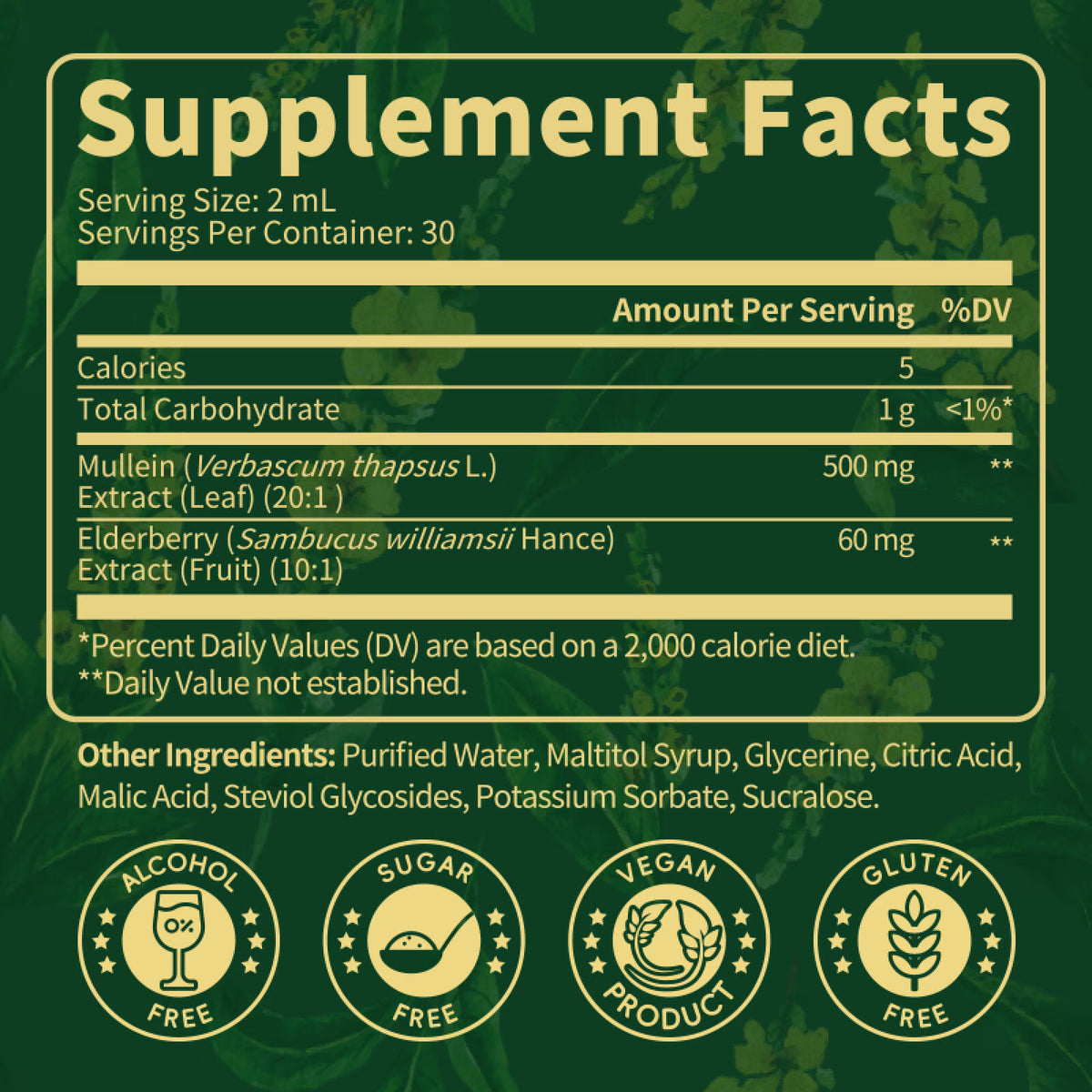 Mullein Drops for Lungs - Vegan Mullein Leaf Extract Liquid Tincture, Support for Respiratory, Immune, Digestive System, Natural Herbal Supplement, Non-GMO, 2 fl oz - GPGP GREENPEOPLE