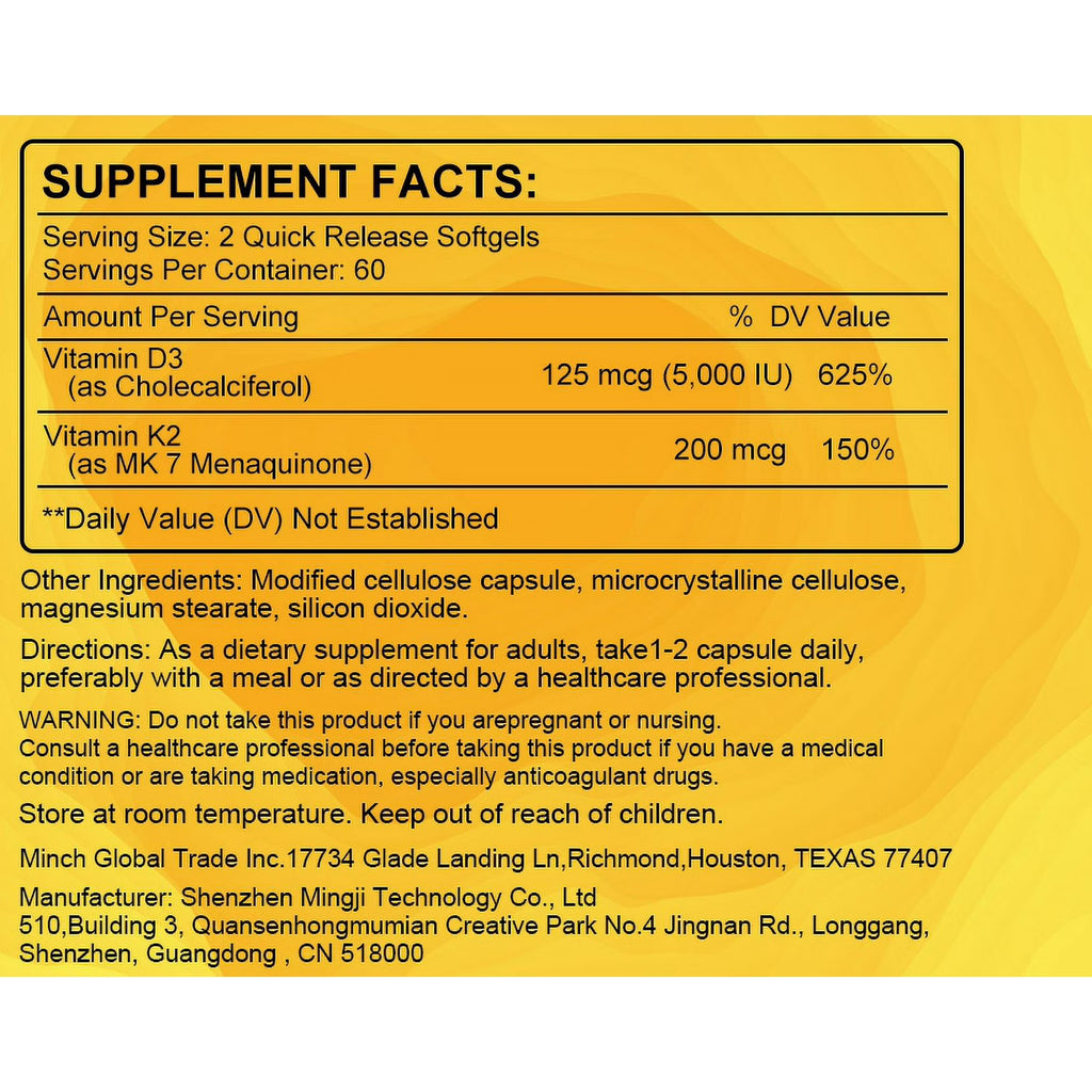 (2 PACK) Vitamin D3+K2 Capsules, Vitamin D3 5000 IU and Vitamin K MK7 200mcg | 240 Capsules - GPGP GREENPEOPLE