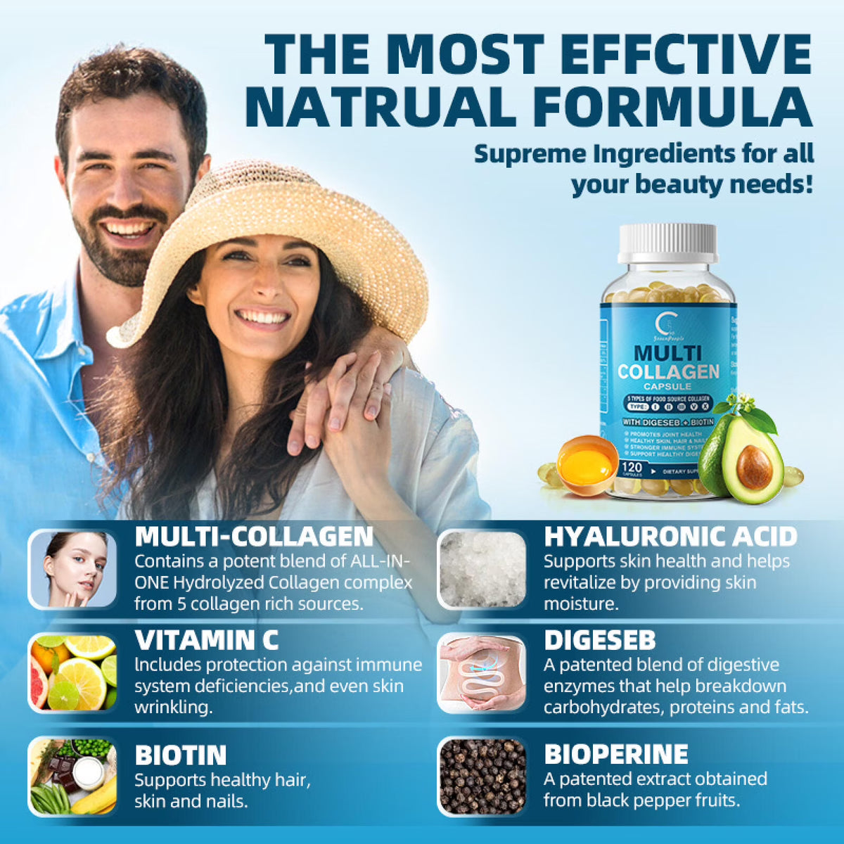 (2 PACK) Multi Collagen Capsules with Biotin & Vitamin C - 5 Types (I, II, III, V, X) - 120 Capsules - GPGP GREENPEOPLE