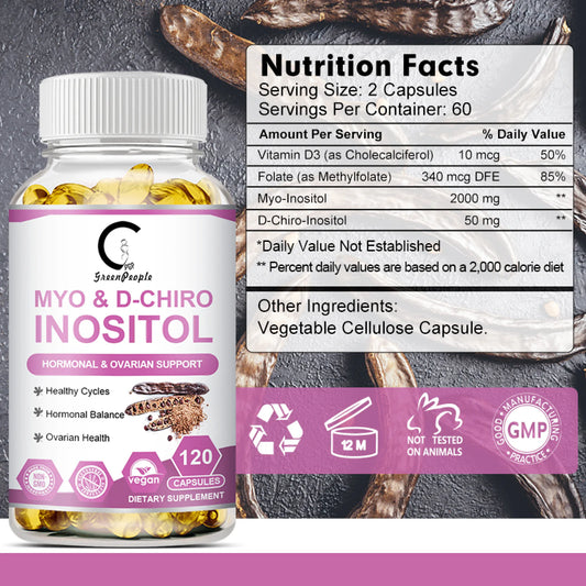 (2 Pack)Myo Inositol & D-Chiro Inositol Supplements,Support Fat Metabolism,Healthy Ovarian & Liver Function Support,120 Capsules