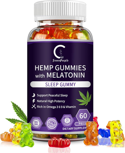 Hemp Gummies for Sleep with Melatonin & Vitamin C, Support Relaxation & Peace, Calm Gummies for Adults, 100% Natural Hemp Oil, Vegan, Non-GMO, 60ct (Pack of 2)