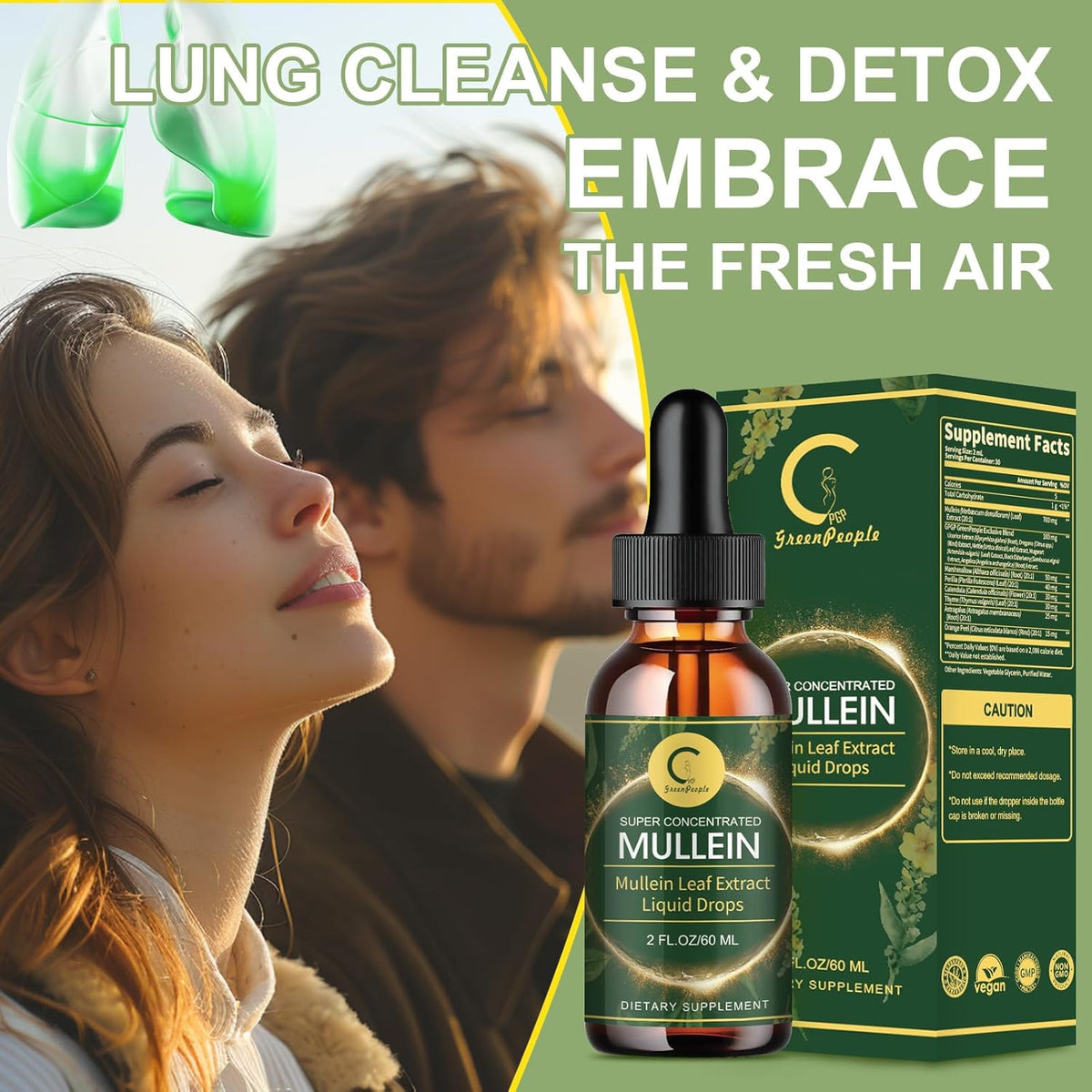 (2 Pack) Mullein Drops for Lungs - 14000mg Mullein Leaf Extract for Lung Detox & Cleanse, Support for Respiratory, Immune, Digestive System, Natural Mullein Liquid Tincture, Non-GMO, 4 FL OZ - GPGP GREENPEOPLE