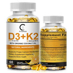 2 Packs Vitamin D3 K2 Supplement with Vitamin D3 5000 IU, 200 mcg Vitamin K2 MK-7 & Natural Coconut Oil, Plant Based 2-1 Formula for Bone, Teeth, Muscle -120 Ct - GPGP GREENPEOPLE
