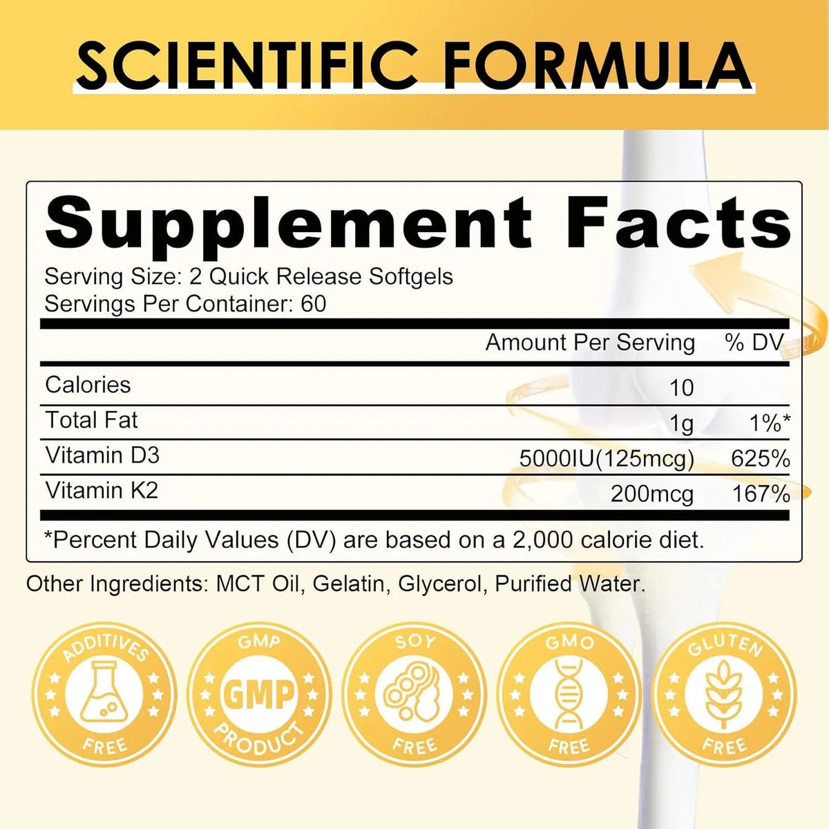 2 Packs Vitamin D3 K2 Supplement with Vitamin D3 5000 IU, 200 mcg Vitamin K2 MK-7 & Natural Coconut Oil, Plant Based 2-1 Formula for Bone, Teeth, Muscle -120 Ct - GPGP GREENPEOPLE