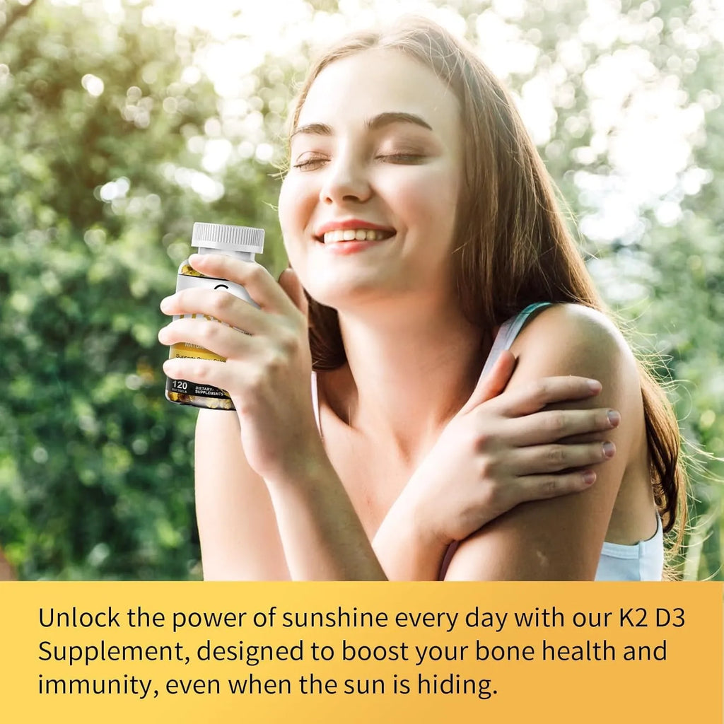 2 Packs Vitamin D3 K2 Supplement with Vitamin D3 5000 IU, 200 mcg Vitamin K2 MK-7 & Natural Coconut Oil, Plant Based 2-1 Formula for Bone, Teeth, Muscle -120 Ct - GPGP GREENPEOPLE