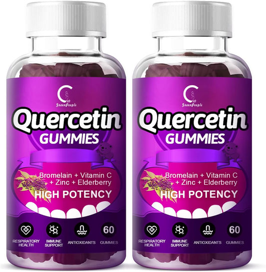 Quercetin Gummies - Quercetin with Bromelain, Vitamin C, Zinc & Elderberry, Extra Strength Immune System Booster, Lung Support Supplement for Adults Kids - 60 CT (2 Pack)
