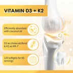 2 Packs Vitamin D3 K2 Supplement with Vitamin D3 5000 IU, 200 mcg Vitamin K2 MK-7 & Natural Coconut Oil, Plant Based 2-1 Formula for Bone, Teeth, Muscle -120 Ct - GPGP GREENPEOPLE