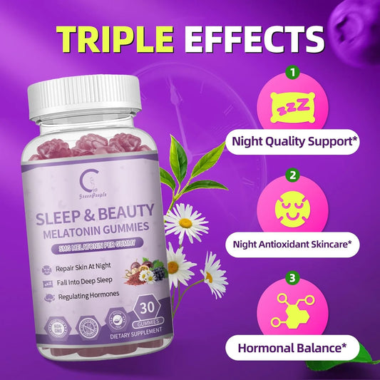 Melatonin Sleep Gummies 5 Mg for Women with Ashwagandha, L-Theanine & Collagen, Sleep Aid Extended Release Formula, Berry Flavor - GPGP GREENPEOPLE