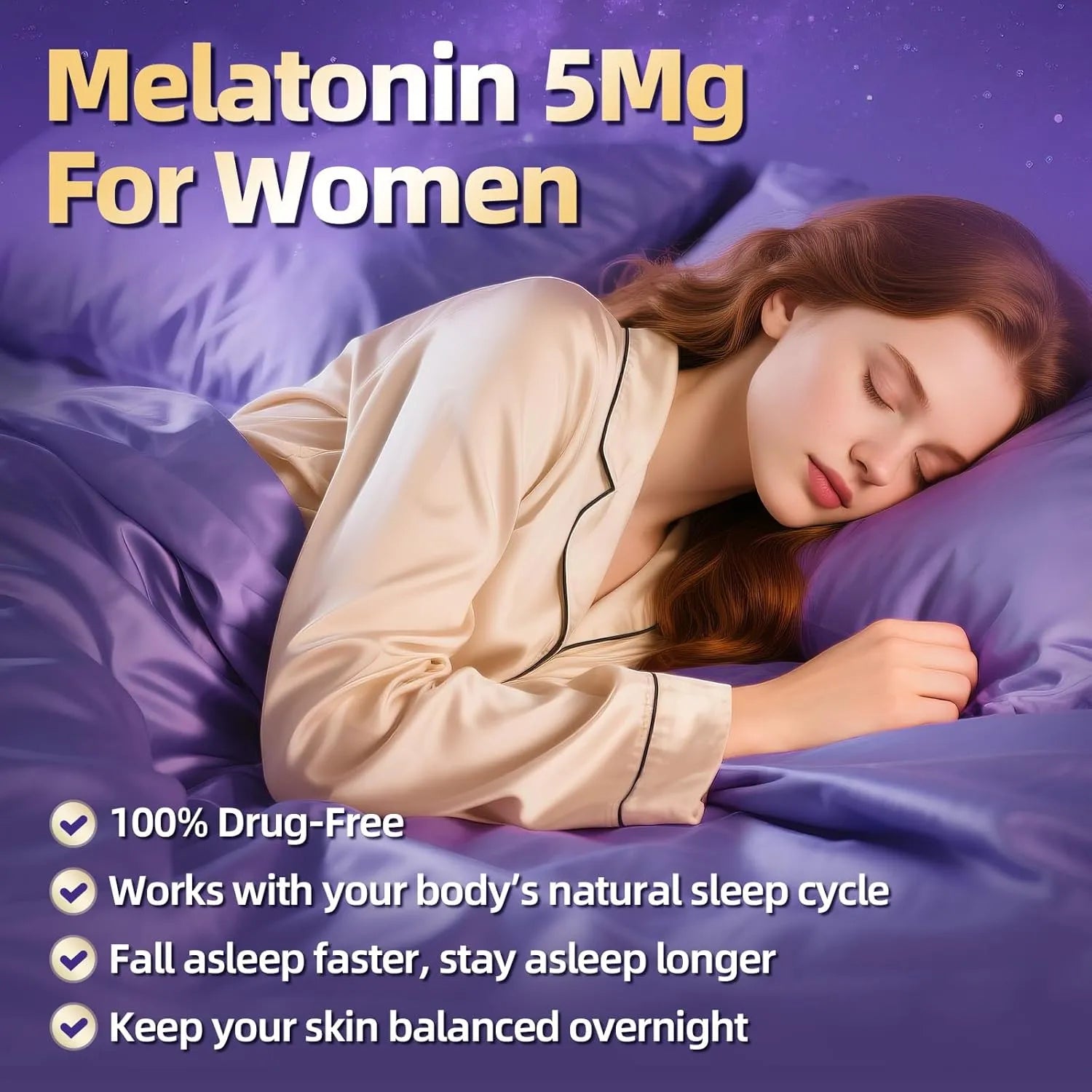 woman taking melatonin capsules before bed for restful sleep

