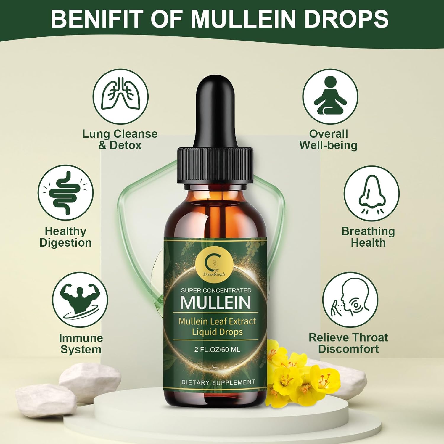 GPGP GREENPEOPLE Organic Mullein Leaf Extract Drops For Lung Cleanse & Detox - GPGP GREENPEOPLE