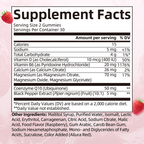 GPGP Magnesium Glycinate Gummies 400mg - Magnesium Potassium Supplement with Vitamin D, B6, CoQ10 for Relax, Sleep & Heart Health - 60 Raspberry Gummies