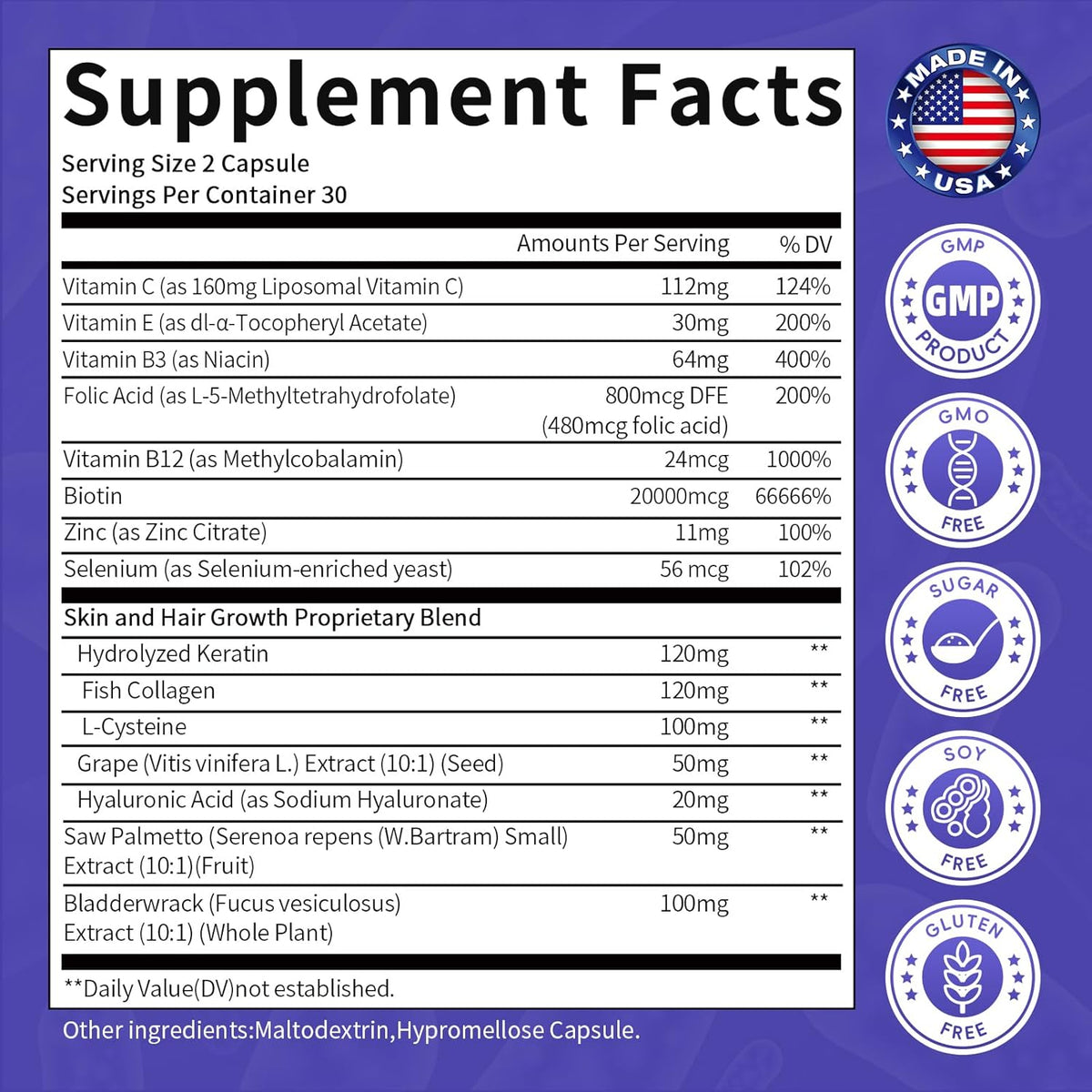 Ingredients in Biotin Hair Growth Supplement – Collagen, Keratin, Vitamins, Minerals