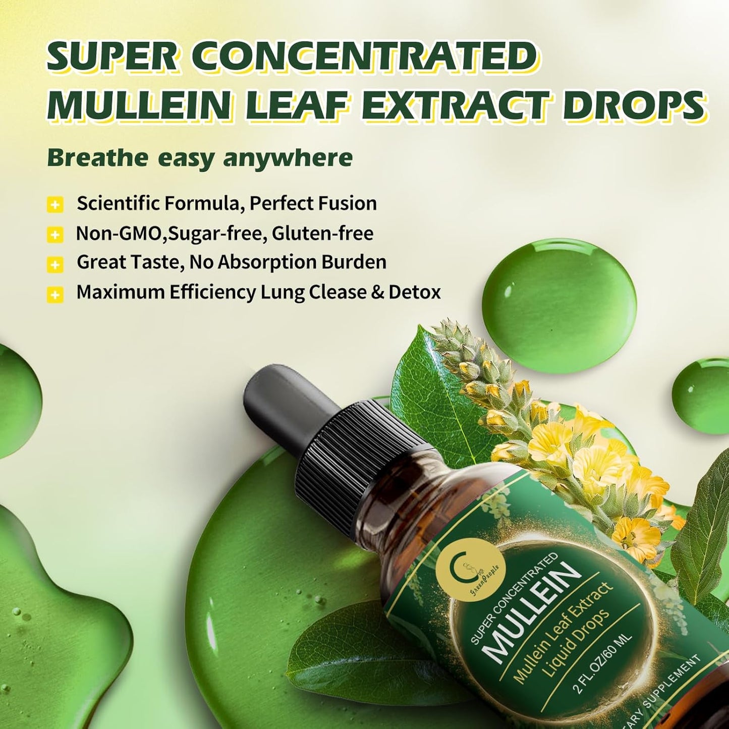 (2 Pack) Mullein Drops for Lungs - 14000mg Mullein Leaf Extract for Lung Detox & Cleanse, Support for Respiratory, Immune, Digestive System, Natural Mullein Liquid Tincture, Non-GMO, 4 FL OZ