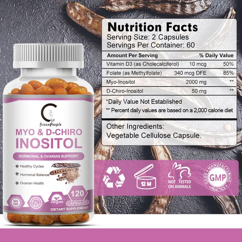 Myo-Inositol and D-Chiro Inositol Softgels Capsules with Folate and Vitamin D（120 Pcs） - GPGP GREENPEOPLE