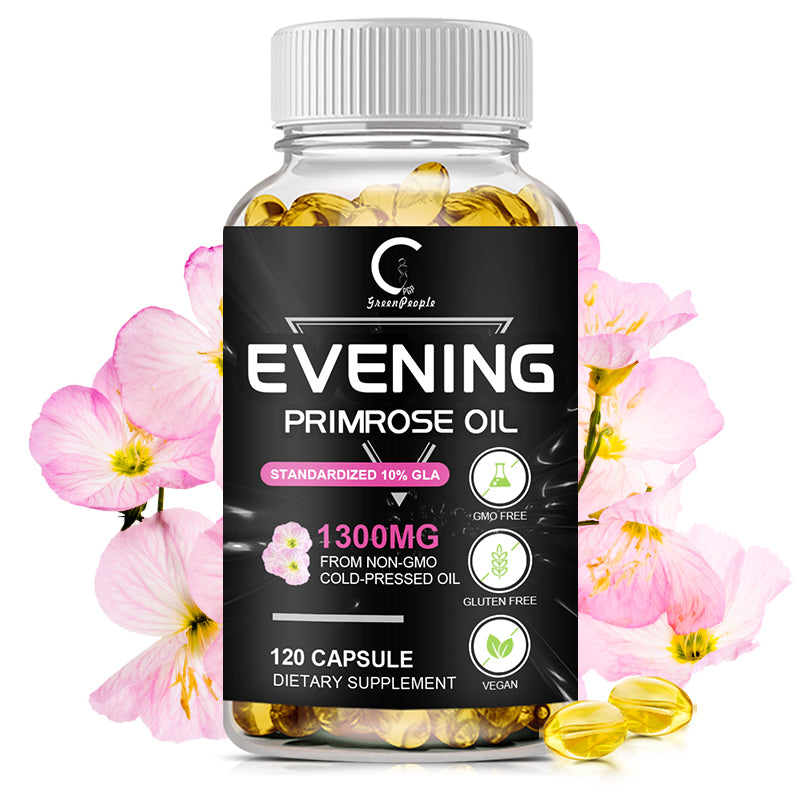 GPGP GreenPeople Evening Primrose Oil Supplements (1300mg) with Naturally Occurring GLA (Gamma-Linolenic Acid) for Face, Skin & Hair, 120 Softgels - GPGP GREENPEOPLE