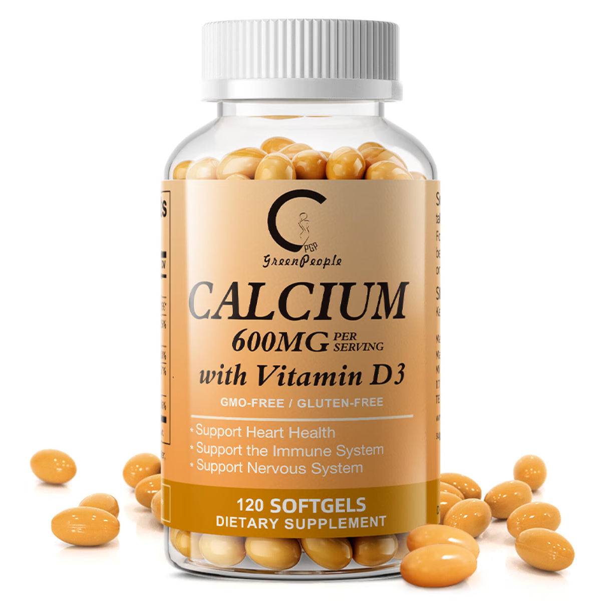Calcium with Vitamin D3, 600mg Calcium Supplement 120Ct by GPGP - GPGP GREENPEOPLE