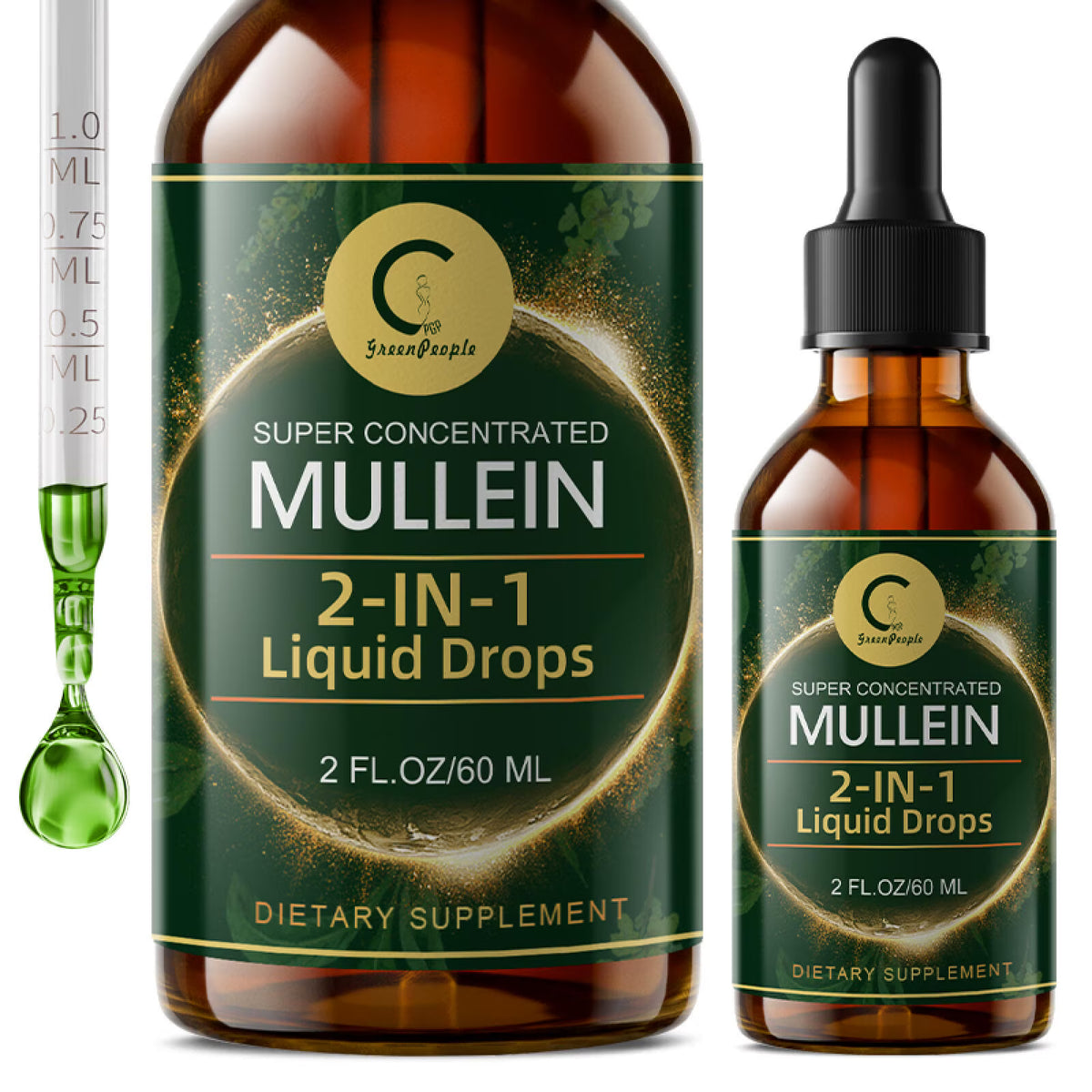 Mullein Drops for Lungs - Vegan Mullein Leaf Extract Liquid Tincture, Support for Respiratory, Immune, Digestive System, Natural Herbal Supplement, Non-GMO, 2 fl oz - GPGP GREENPEOPLE