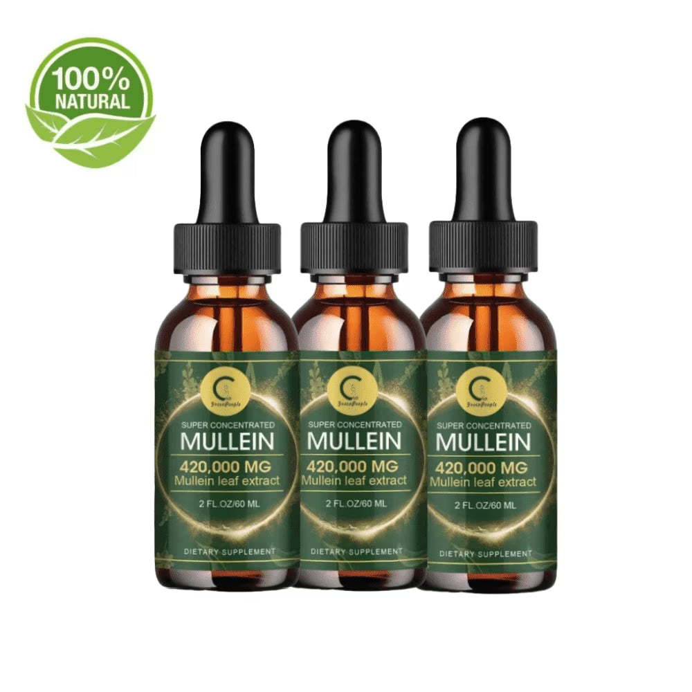 Mullein Drops for Lungs - Vegan Mullein Leaf Extract Liquid Tincture, Support for Respiratory, Immune, Digestive System, Natural Herbal Supplement, Non-GMO, 6 fl oz, 3 Pack - GPGP GREENPEOPLE