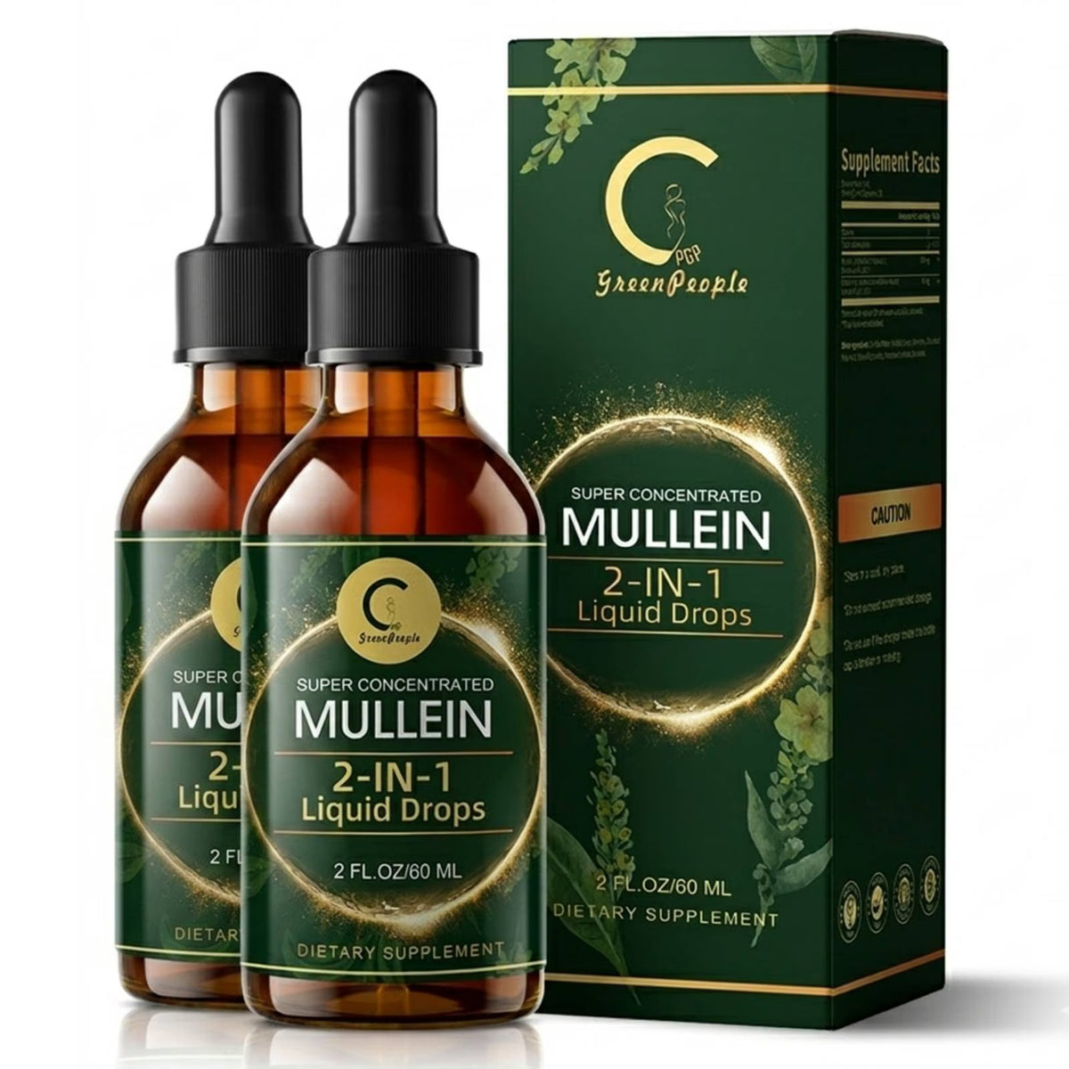 Mullein Drops for Lung Detox - Powerful Mullein Leaf Extract for Immune Support,Detox & Respiratory Support - Herbal Supplements - 60ml 2 Oz (2 Pack) - GPGP GREENPEOPLE