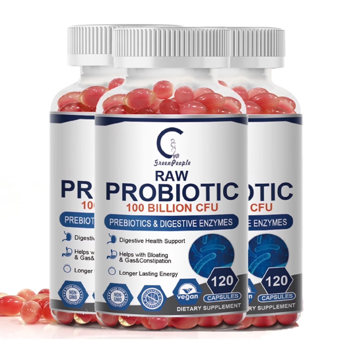 (3 Pack) Probiotics for Women and Men, with Prebiotics and Digestive Enzymes,Digestive & Gut Health by GPGP - GPGP GREENPEOPLE