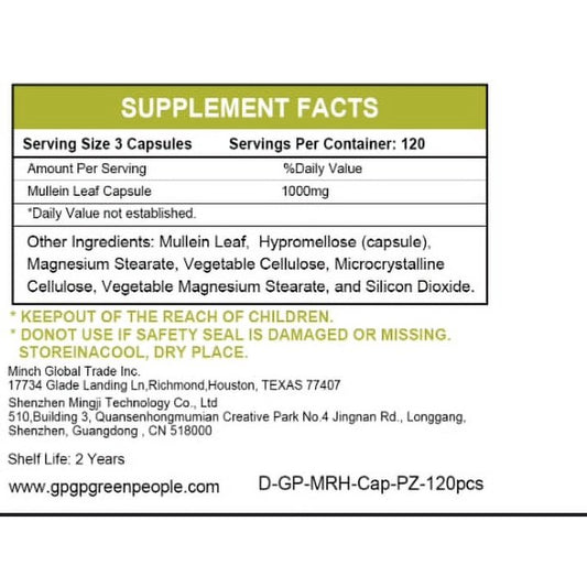 (2 PACK) Greenpeople Mullein Leaf 1000mg, Support Respiratory System Health, Lung Cleansing and Detoxification, 240 Capsules