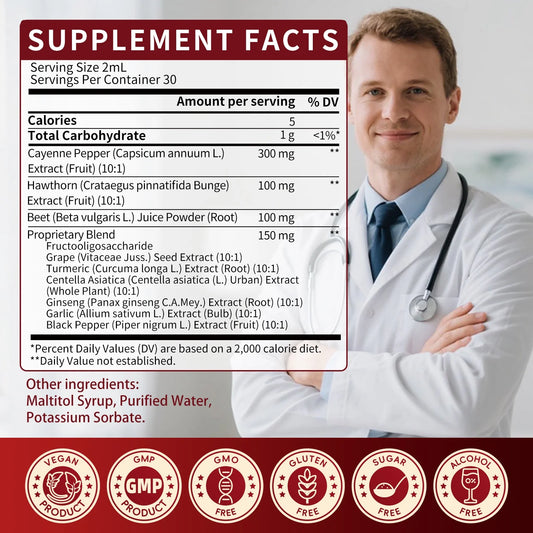 Cayenne Pepper Liquid Drops Supplement, w/Hawthorn Berry, Turmeric,Ginseng,Support Cardiovascular Health &Natural Detox,2FL oz - GPGP GREENPEOPLE