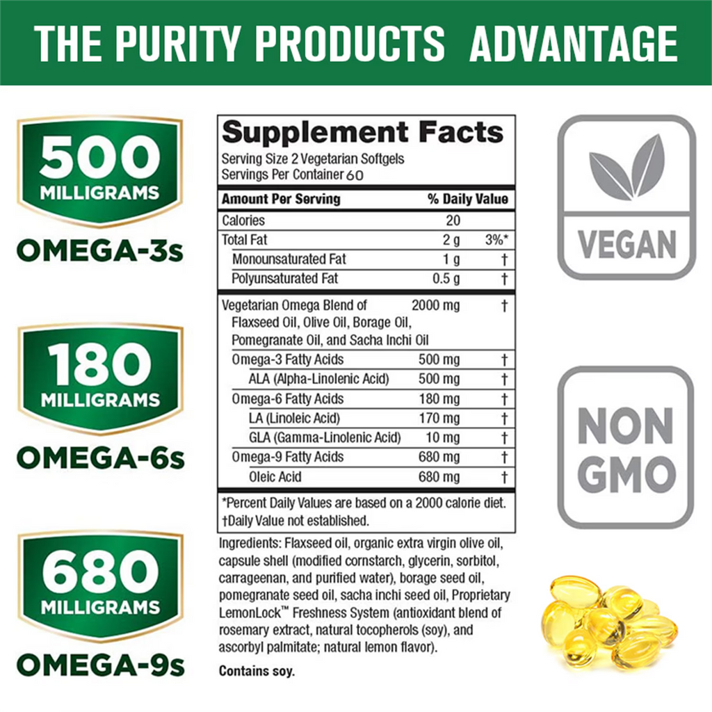 Greenpeople Omega 3-6-9 Vegan Formula - 5 in 1 Scientifically Formulated Plant-Based Omega 3 6 9 Essential Fatty Acids - 120 Softgels - GPGP GREENPEOPLE