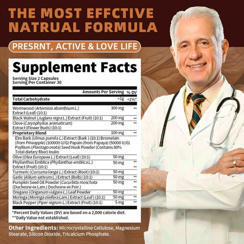 Black Walnut Wormwood Supplement, w/Clove,Garlic Herbal Supplement for Gut Cleanse Detox and Digestive Well,60 Vegetarian Capsule - GPGP GREENPEOPLE
