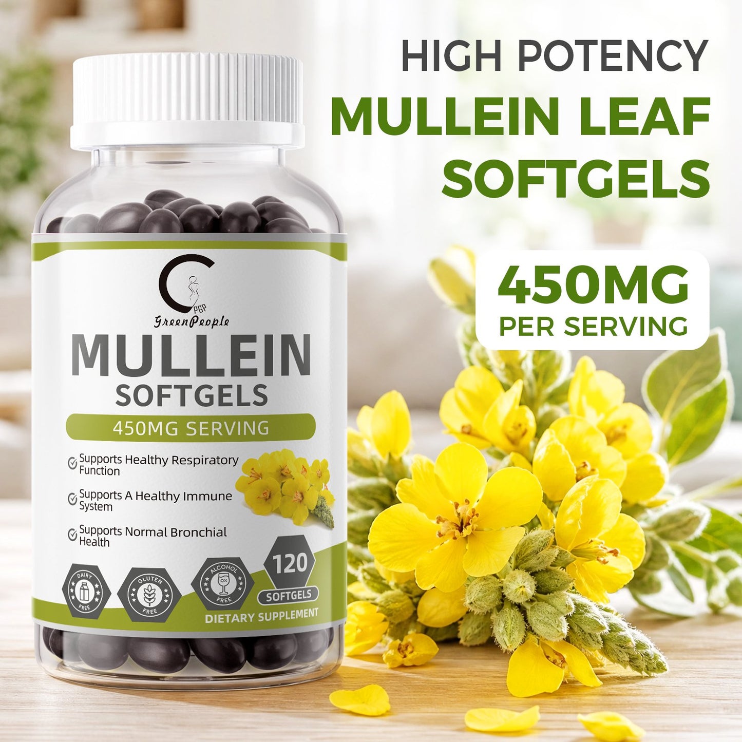 (2 PACK) Mullein Leaf 450mg, Supports Respiratory & Bronchial Health, 240 Capsules