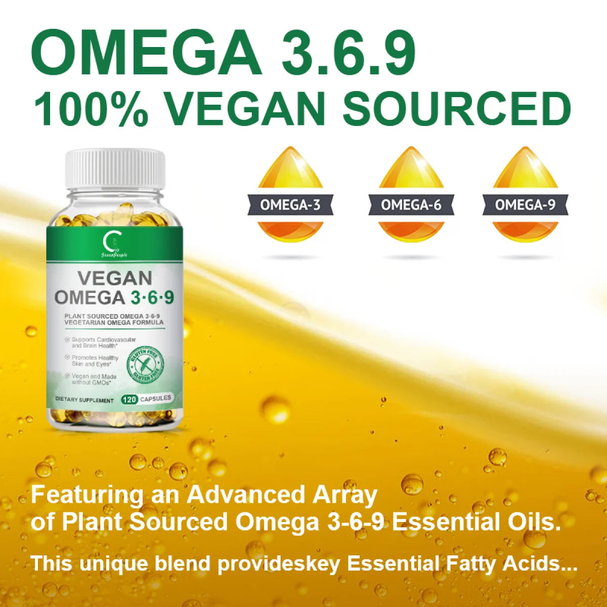 GPGP Greenpeople Omega 3-6-9 Vegan Formula - 5 in 1 Scientifically Formulated Plant-Based Omega 3 6 9 Essential Fatty Acids - 120 Softgels