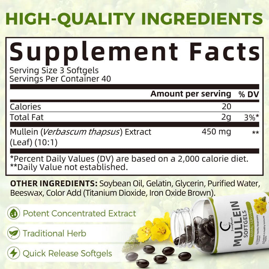 (2 PACK) Mullein Leaf 450mg, Supports Respiratory & Bronchial Health, 240 Capsules - GPGP GREENPEOPLE