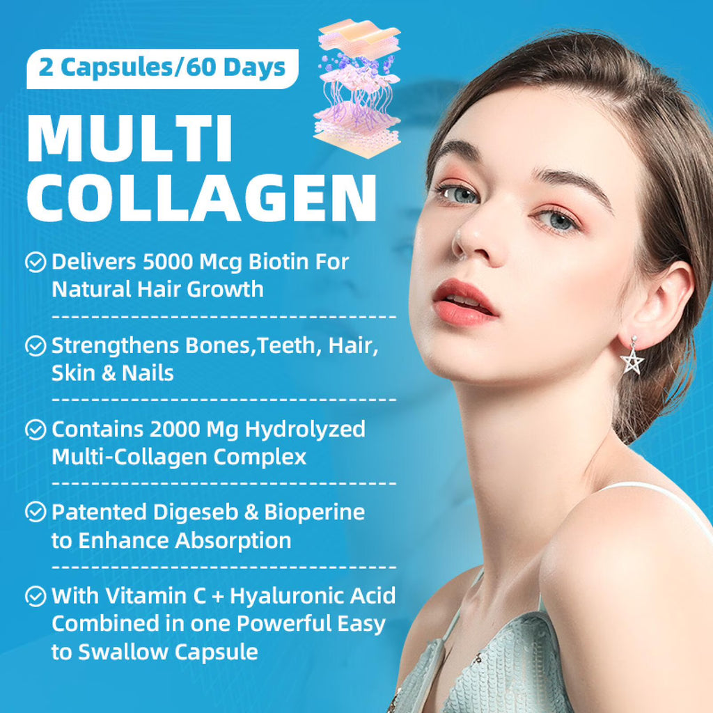 (2 PACK) Multi Collagen Capsules with Biotin & Vitamin C - 5 Types (I, II, III, V, X) - 120 Capsules - GPGP GREENPEOPLE