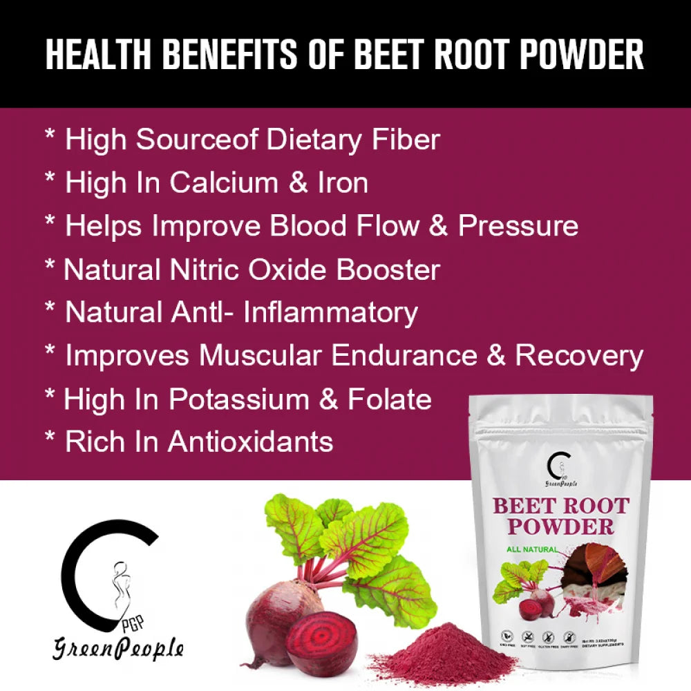 Beet Root Powder - Natural Nitric Oxide Booster, Beet Juice Powder, Superfood for Healthy Heart, Beets Powder Supplement, Beetroot Powder,3.52 oz,2 Pack - GPGP GREENPEOPLE