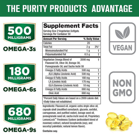 (2 Pack) Omega 3 6 9 Vegan Capsules | 5 in 1 Essential Fatty Acid Complex | Non-GMO, Orange Flavor - 240 Count