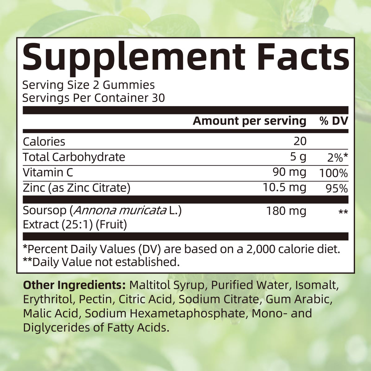 Soursop Graviola Gummies, Organic Soursop Leaves and Seeds Extract with Vitamin C, Zinc, Digestive, Immune Support and Antioxidant Properties, 60 Gummies - GPGP GREENPEOPLE