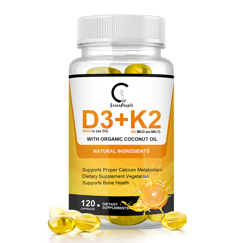 (2 PACK) Vitamin D3+K2 Capsules, Vitamin D3 5000 IU and Vitamin K MK7 200mcg | 240 Capsules - GPGP GREENPEOPLE