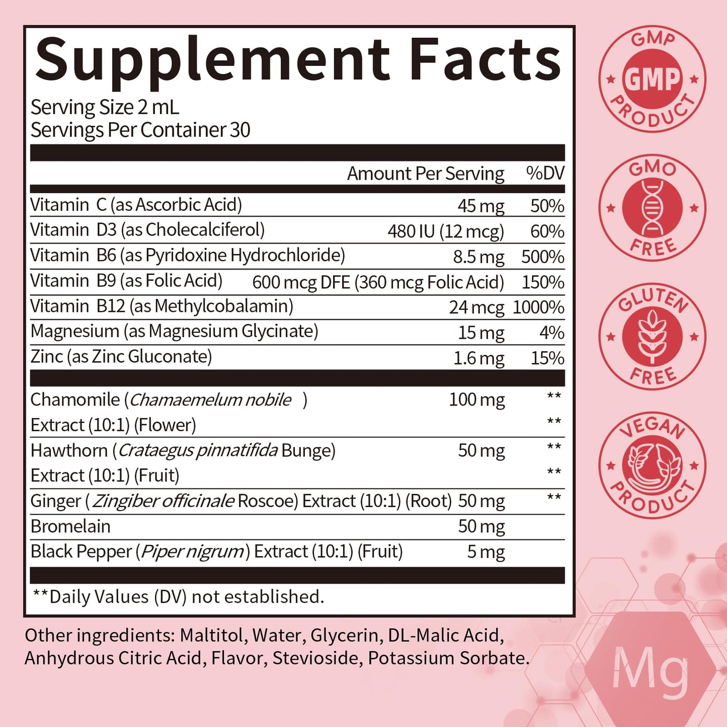 (2 Pack) Magnesium Glycinate Liquid with Chamomile, Hawthorn & Ginger for Stress Relief and Digestive Comfort, Fast Absorption, Non-GMO, Vegan Formula, Sugar Free, Strawberry Flavor, 4 Fl OZ